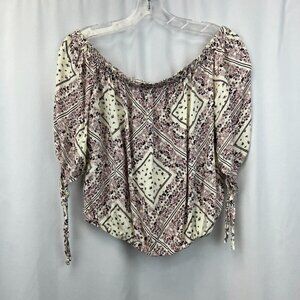 Love Fire Womens Off Shoulder Floral 3/4 Sleeve Pullover Blouse Top Size Small